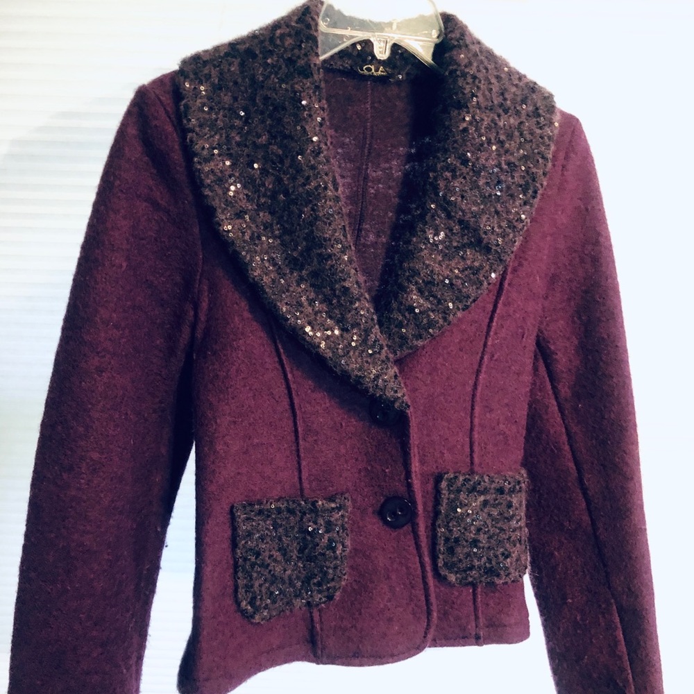 LOLA made in Italy (L) knit jacket purple sequined